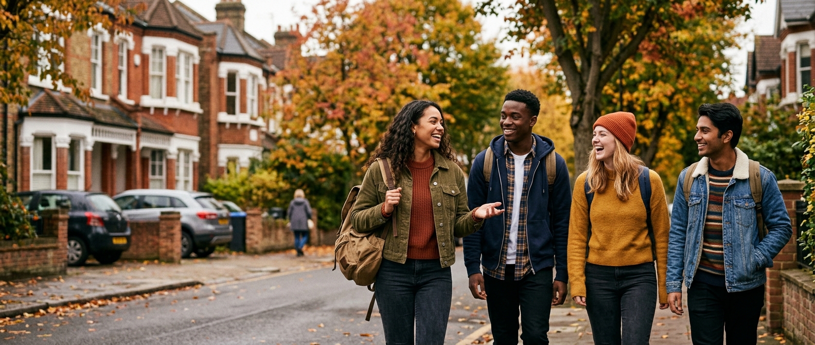 University students walking together near Sutton, the time to consider the meningitis B vaccine