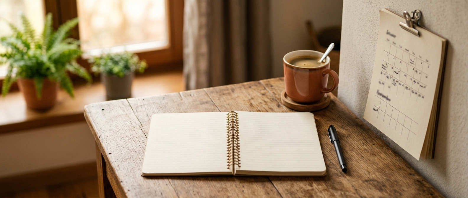 A calendar and travel notebook on a table, planning the tick-borne encephalitis vaccine schedule